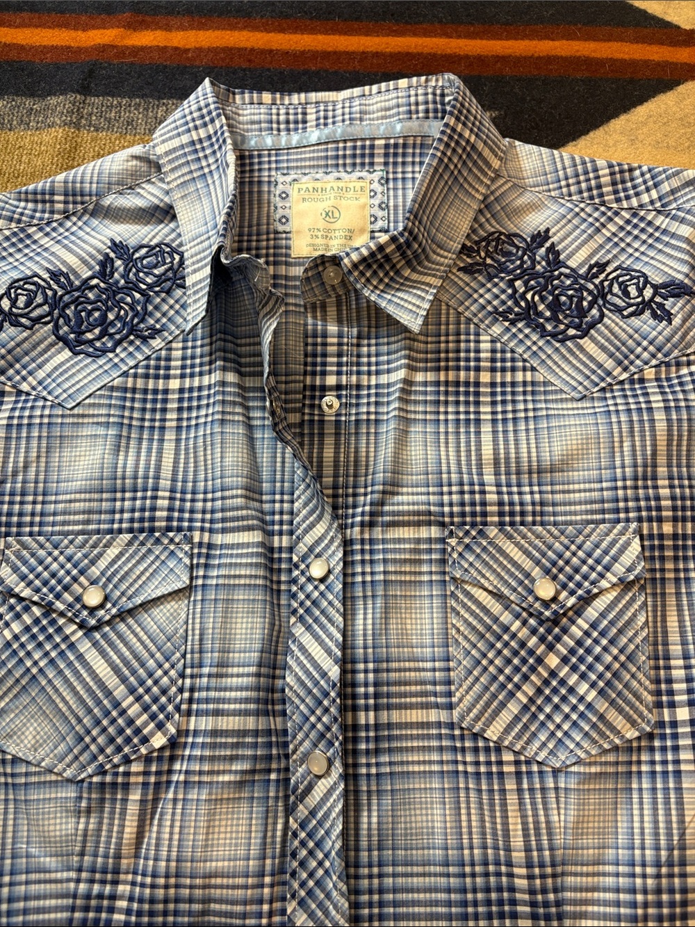Panhandle Rough Stock Women's Blue Plaid Button-Down western shirt